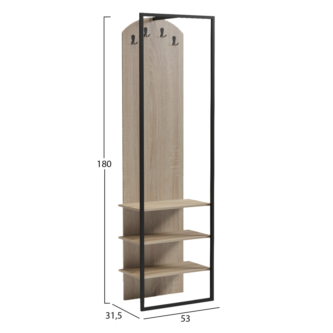 COAT HANGER WITH SHELVES NINO HM18382.01 METAL IN BLACK--MELAMINE IN SONAMA 53x31.5x180Hcm. [2]