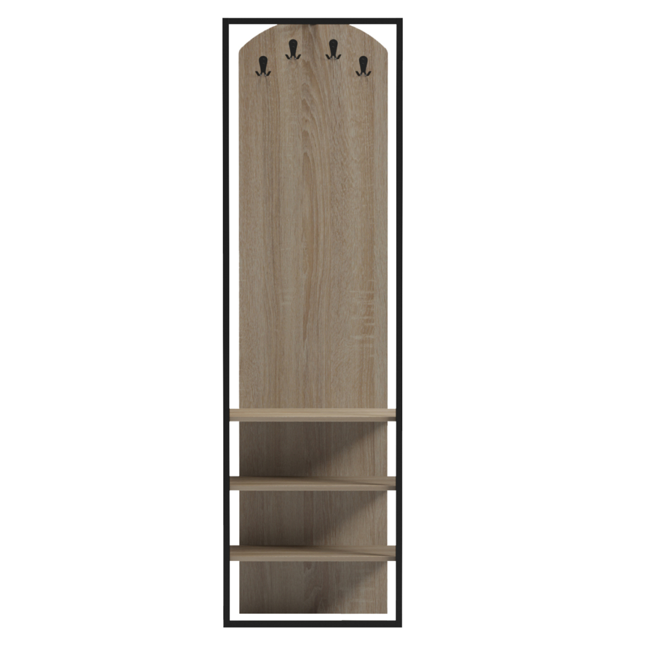 COAT HANGER WITH SHELVES NINO HM18382.01 METAL IN BLACK--MELAMINE IN SONAMA 53x31.5x180Hcm. [3]