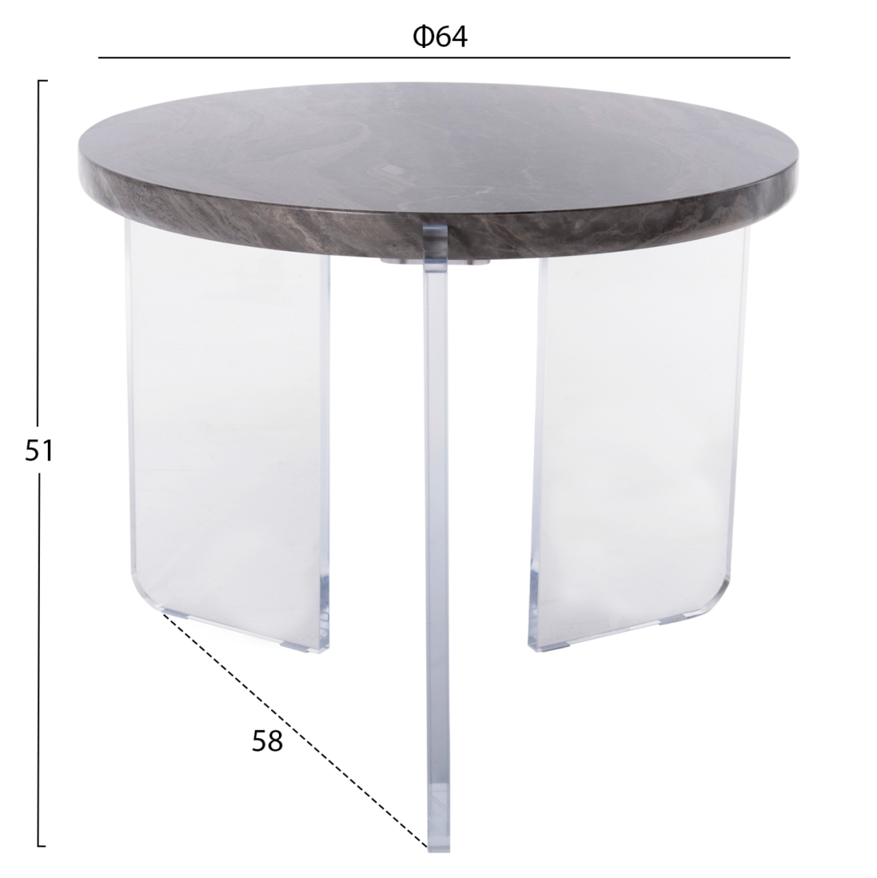 COFFEE TABLE ACRYCON HM9780.01 MDF WITH WATER REPELLANT TOP-ACRYLIC LEGS Φ64x51Hcm. [2]