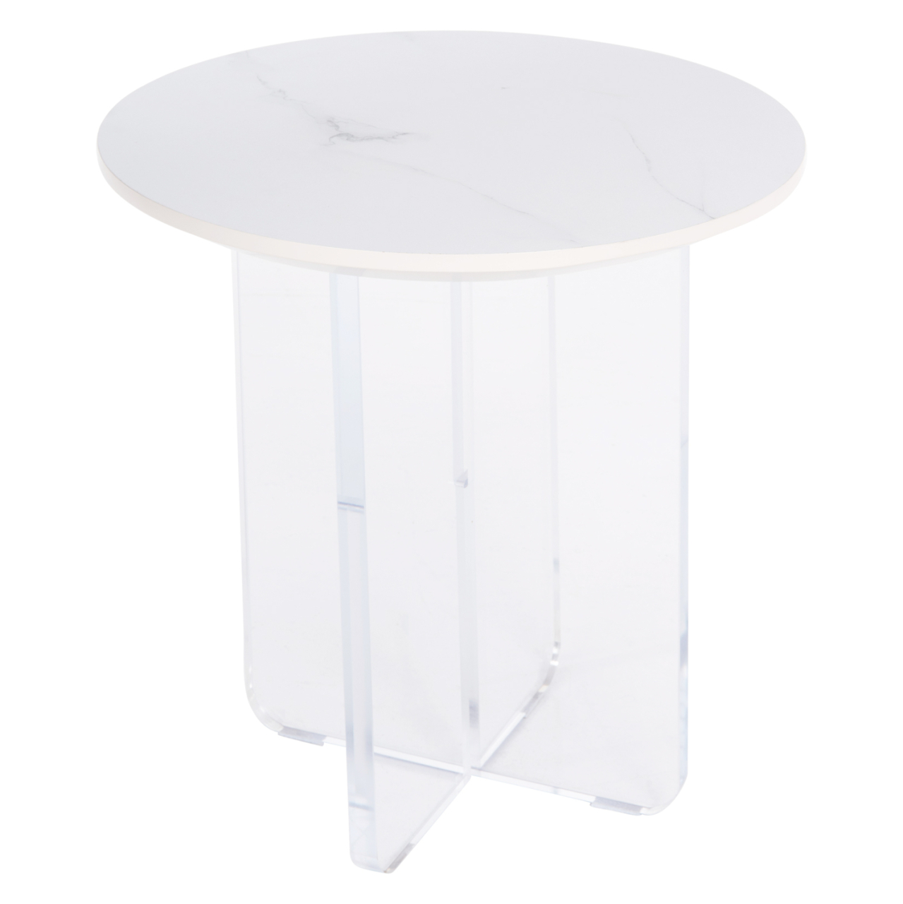 COFFEE TABLE ACRYLON HM9779.01 HPL WHITE MARBLE-ACRYLIC LEGS Φ40x41Hcm. [3]