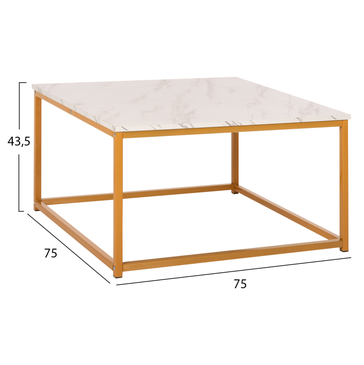COFFEE TABLE BRAYLEN HM8942.11 MELAMINE WHITE MARBLE LOOK-GOLD BASE 75x75x43Hcm. [2]