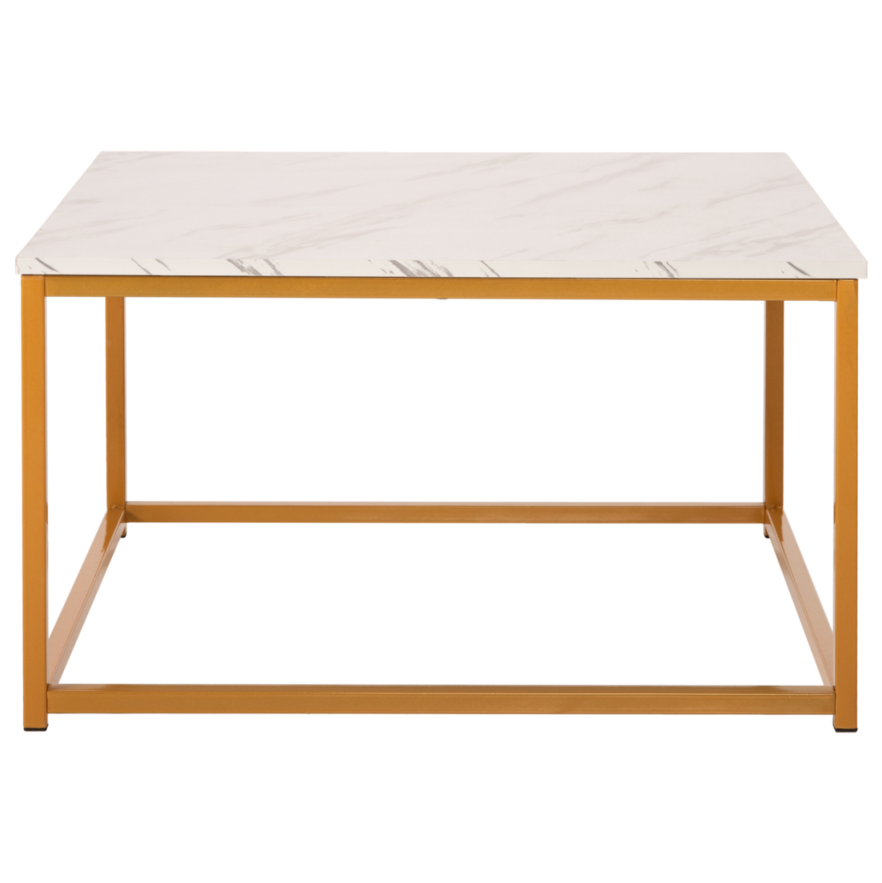 COFFEE TABLE BRAYLEN HM8942.11 MELAMINE WHITE MARBLE LOOK-GOLD BASE 75x75x43Hcm. [3]
