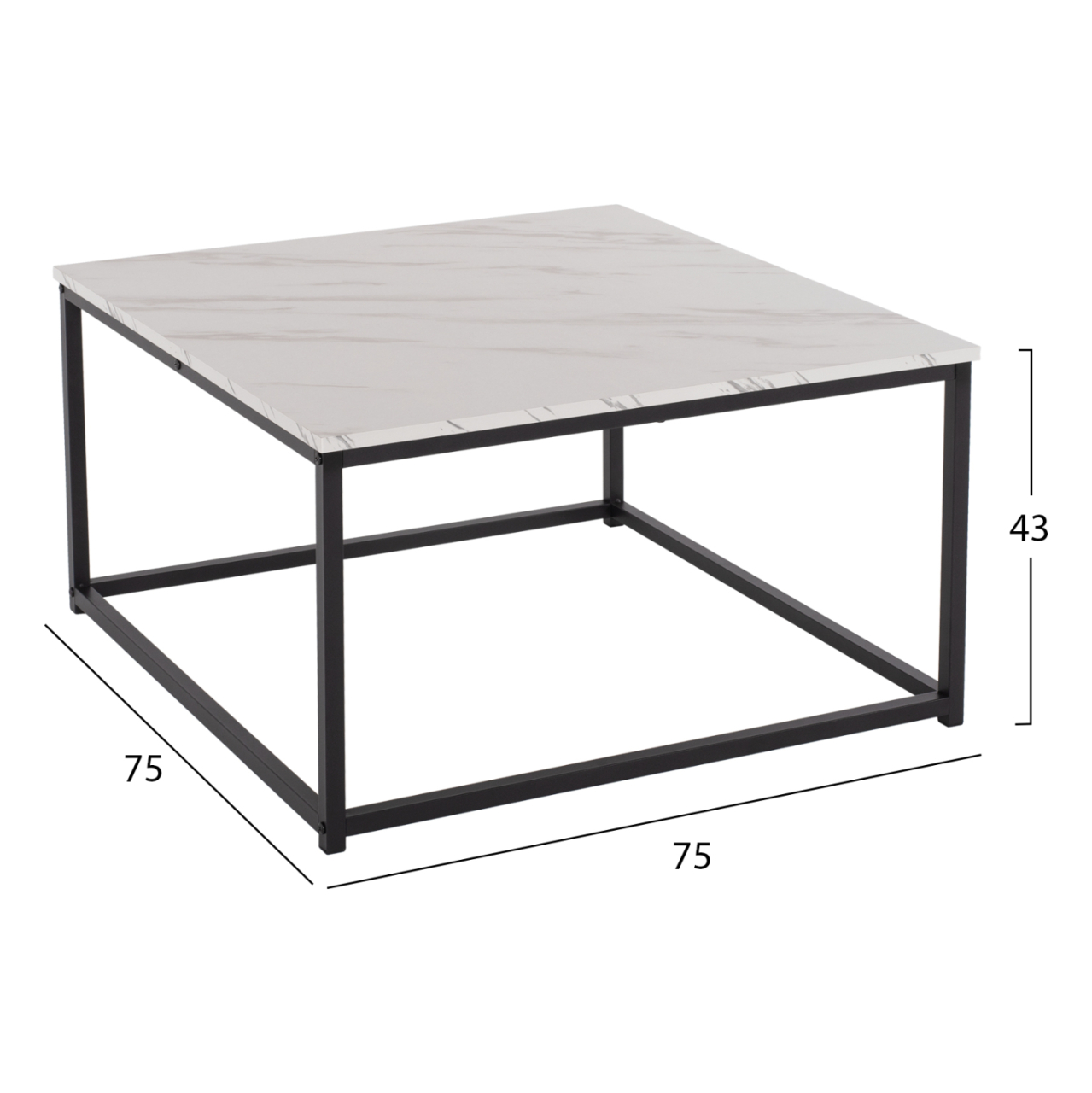 COFFEE TABLE BRAYLEN HM8942.12 SQUARE MELAMINE IN WHITE MARBLE LOOK- BLACK BASE 75x75x43Hcm. [2]