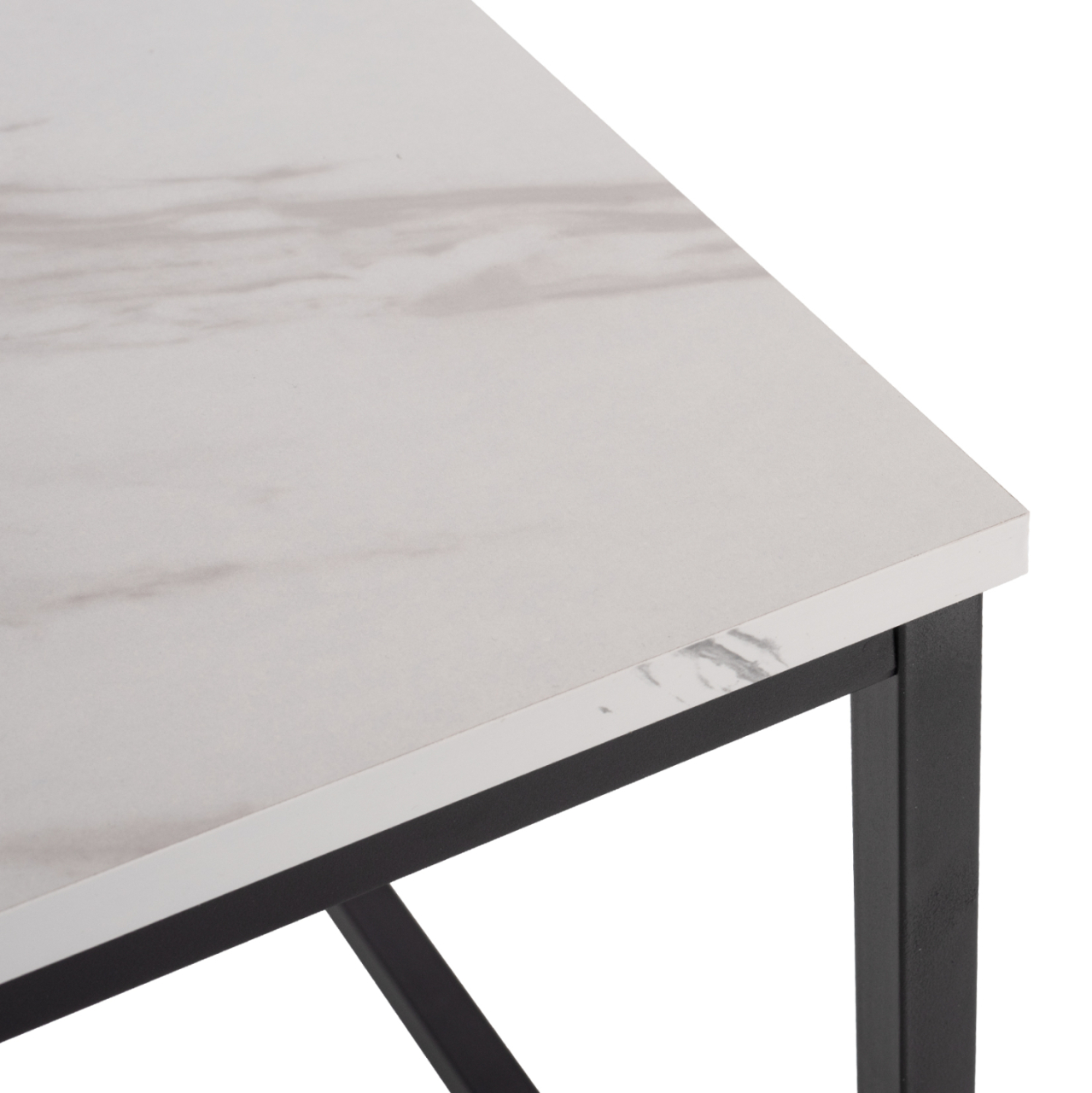 COFFEE TABLE BRAYLEN HM8942.12 SQUARE MELAMINE IN WHITE MARBLE LOOK- BLACK BASE 75x75x43Hcm. [4]