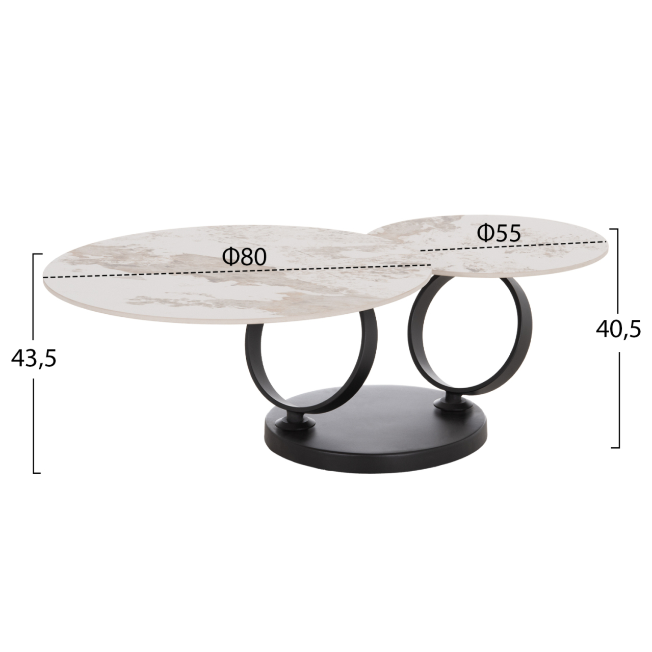 COFFEE TABLE DOUBLE NUBISA HM18364.01 METAL IN BLACK--SINTERED STONE PANDORA Φ80Χ43.5Hcm. [2]