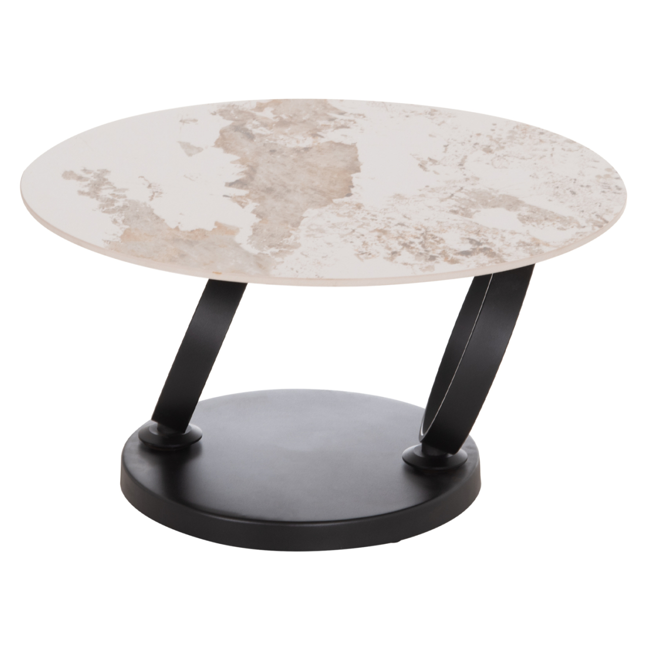 COFFEE TABLE DOUBLE NUBISA HM18364.01 METAL IN BLACK--SINTERED STONE PANDORA Φ80Χ43.5Hcm. [6]