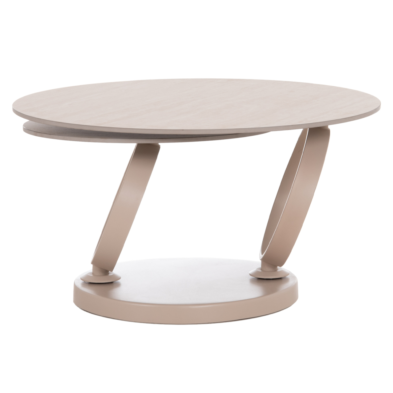 COFFEE TABLE DOUBLE NUBISA HM18364.02 METAL IN BEIGE--SINTERED STONE IN TRAVERTINE COLOR Φ80Χ43.5Hcm. [4]