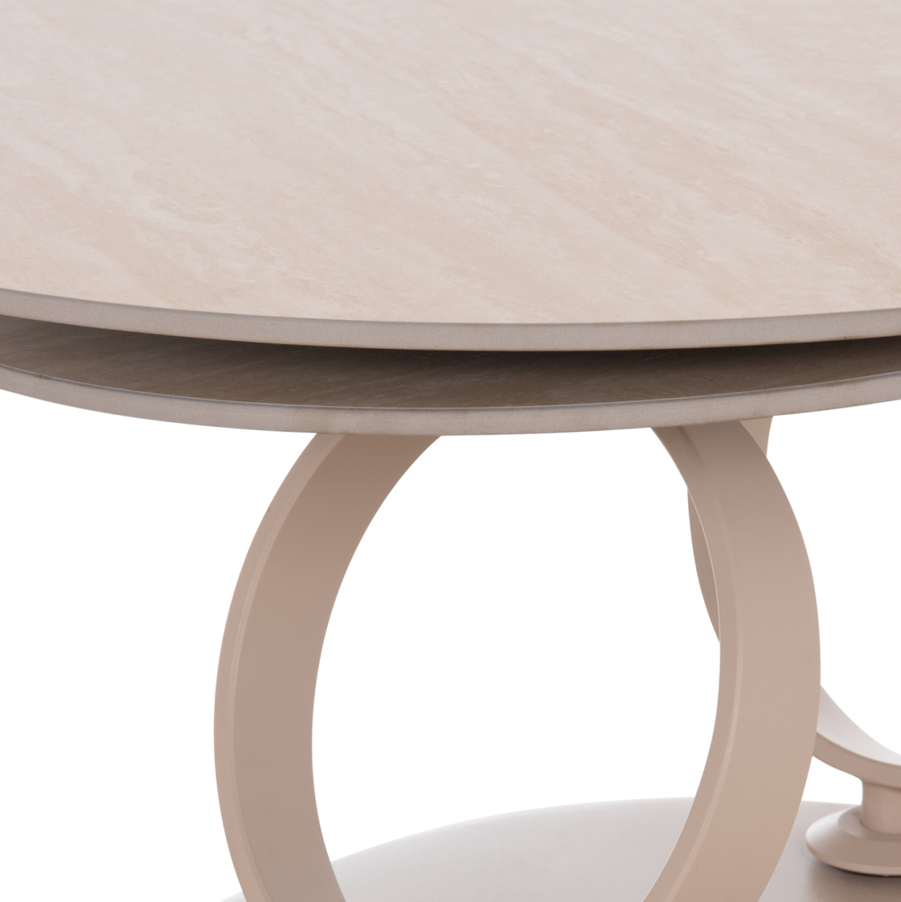 COFFEE TABLE DOUBLE NUBISA HM18364.02 METAL IN BEIGE--SINTERED STONE IN TRAVERTINE COLOR Φ80Χ43.5Hcm. [8]