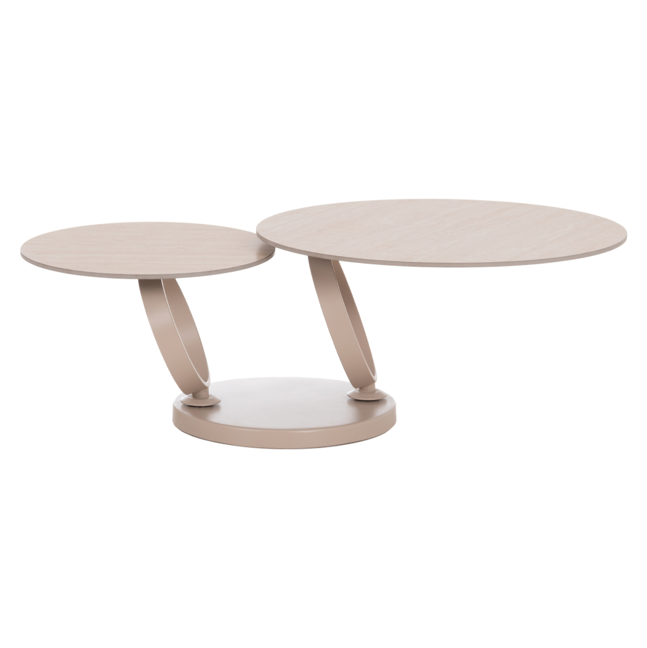 COFFEE TABLE DOUBLE NUBISA HM18364.02 METAL IN BEIGE--SINTERED STONE IN TRAVERTINE COLOR Φ80Χ43.5Hcm. [3]