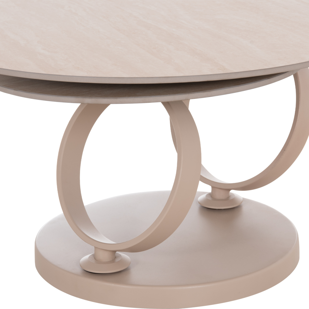 COFFEE TABLE DOUBLE NUBISA HM18364.02 METAL IN BEIGE--SINTERED STONE IN TRAVERTINE COLOR Φ80Χ43.5Hcm. [6]