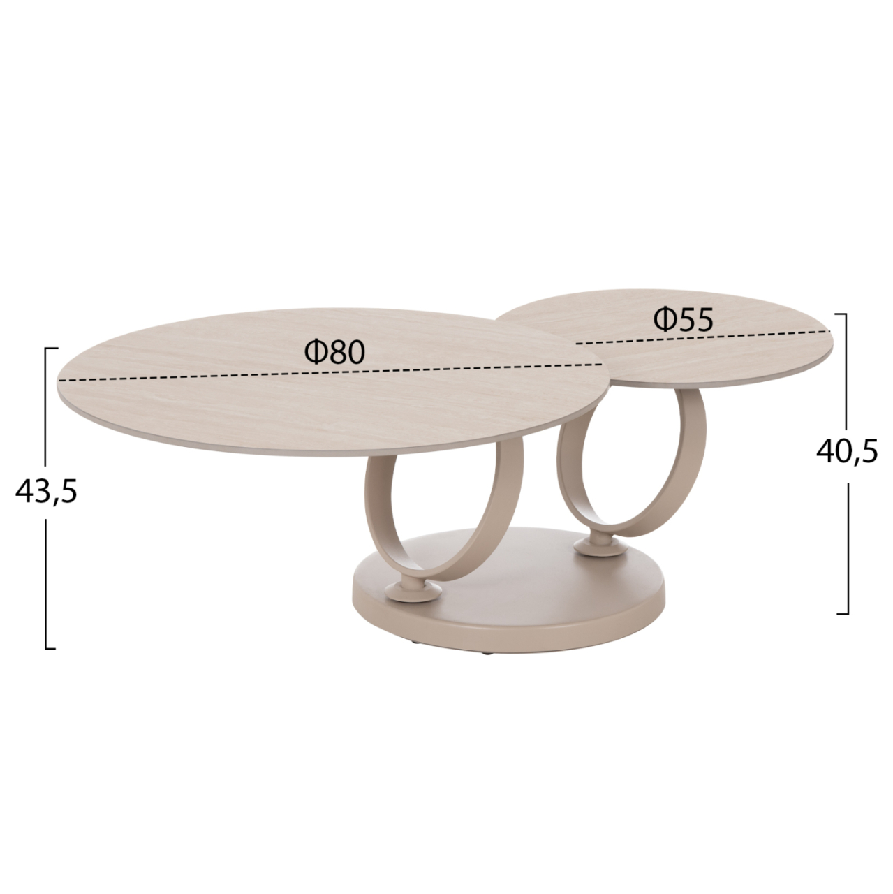 COFFEE TABLE DOUBLE NUBISA HM18364.02 METAL IN BEIGE--SINTERED STONE IN TRAVERTINE COLOR Φ80Χ43.5Hcm. [2]