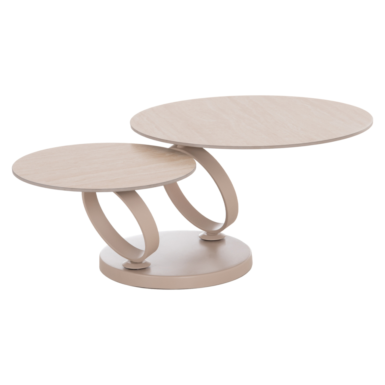 COFFEE TABLE DOUBLE NUBISA HM18364.02 METAL IN BEIGE--SINTERED STONE IN TRAVERTINE COLOR Φ80Χ43.5Hcm. [7]