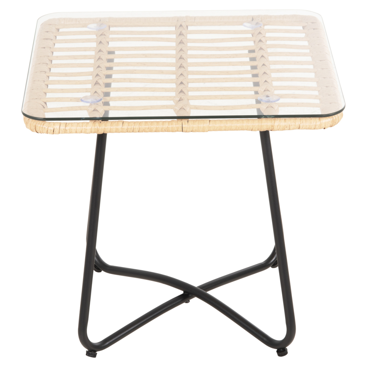 COFFEE TABLE GERRY HM5717.11 P.E.RATTAN IN BEIGE-BLACK METAL FRAME 50x50x47,5Hcm. [3]