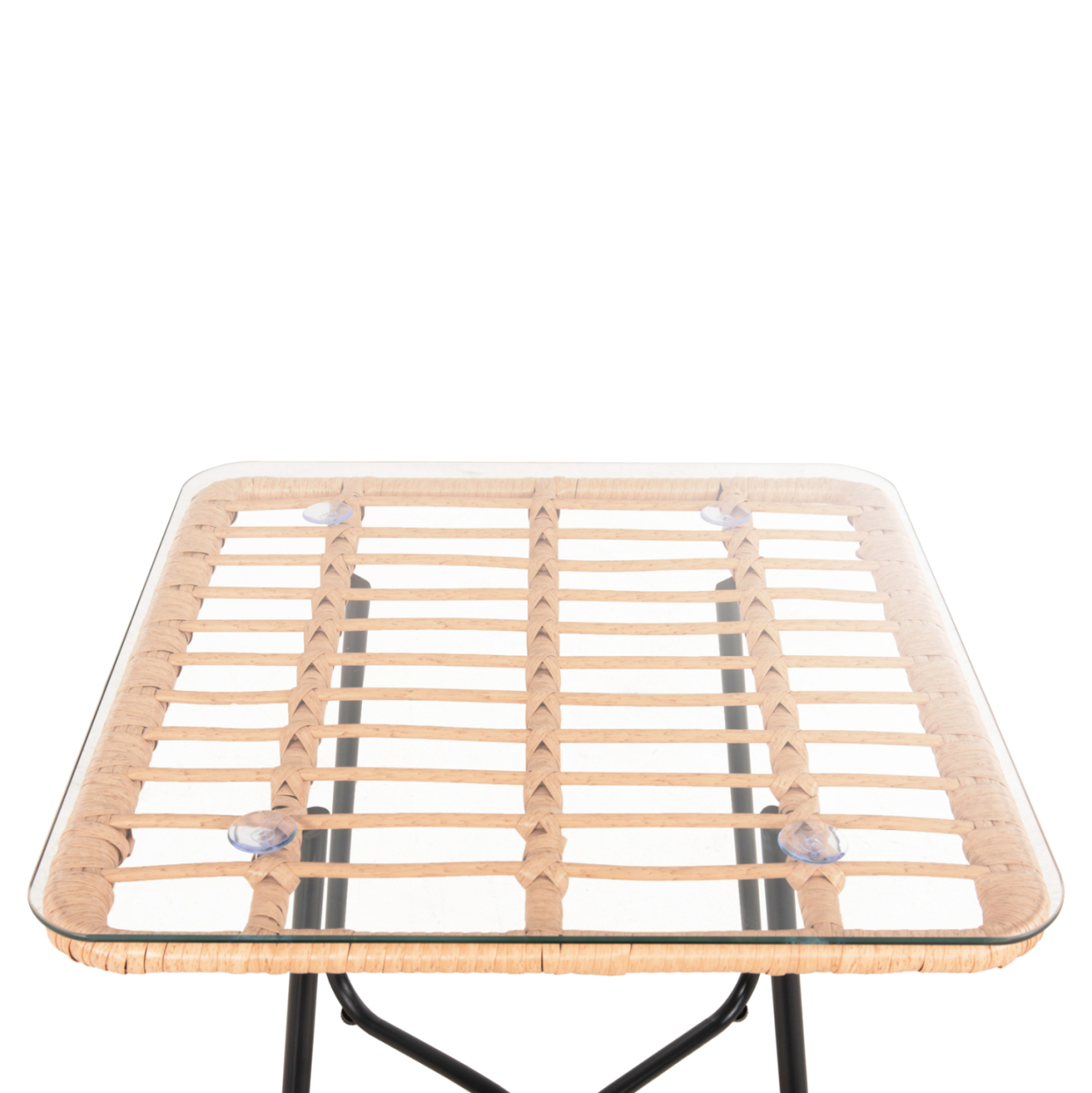 COFFEE TABLE GERRY HM5717.11 P.E.RATTAN IN BEIGE-BLACK METAL FRAME 50x50x47,5Hcm. [4]