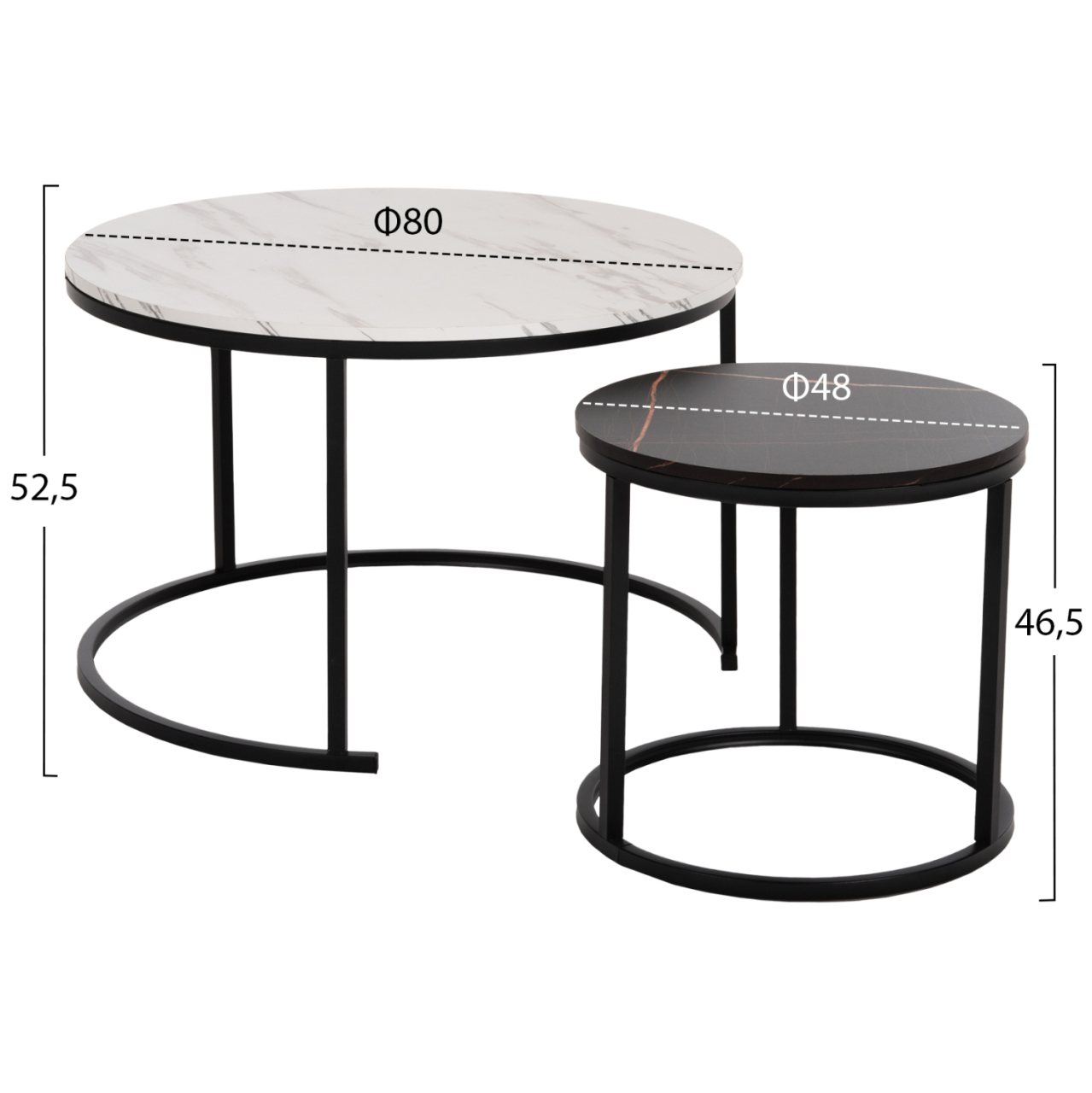 COFFEE TABLE HM8763.14 2PCS SET MDF IN MARBLE LOOK MIX COLOR WITH BLACK LEGS Φ80-Φ48cm [2]