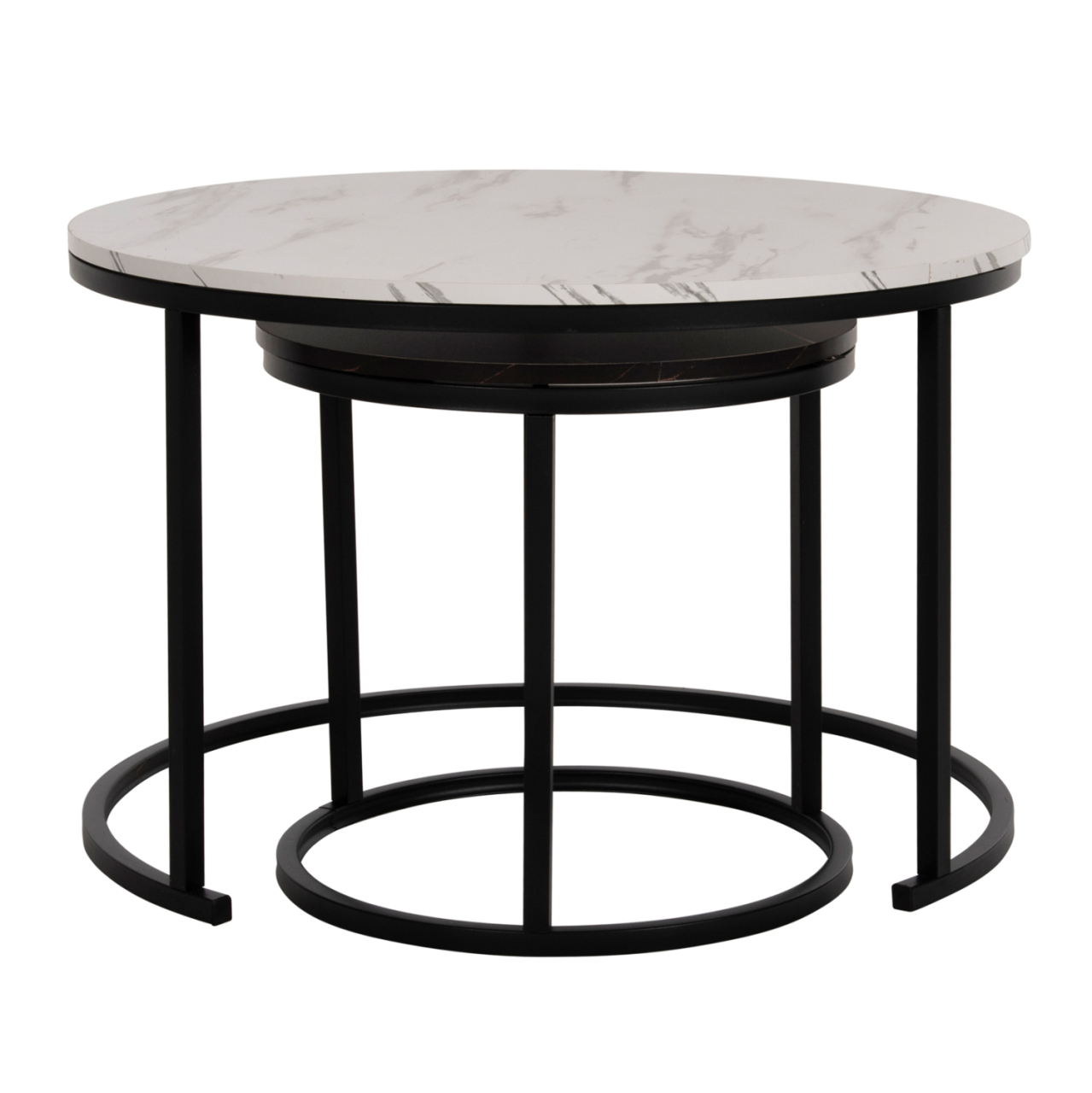 COFFEE TABLE HM8763.14 2PCS SET MDF IN MARBLE LOOK MIX COLOR WITH BLACK LEGS Φ80-Φ48cm [5]