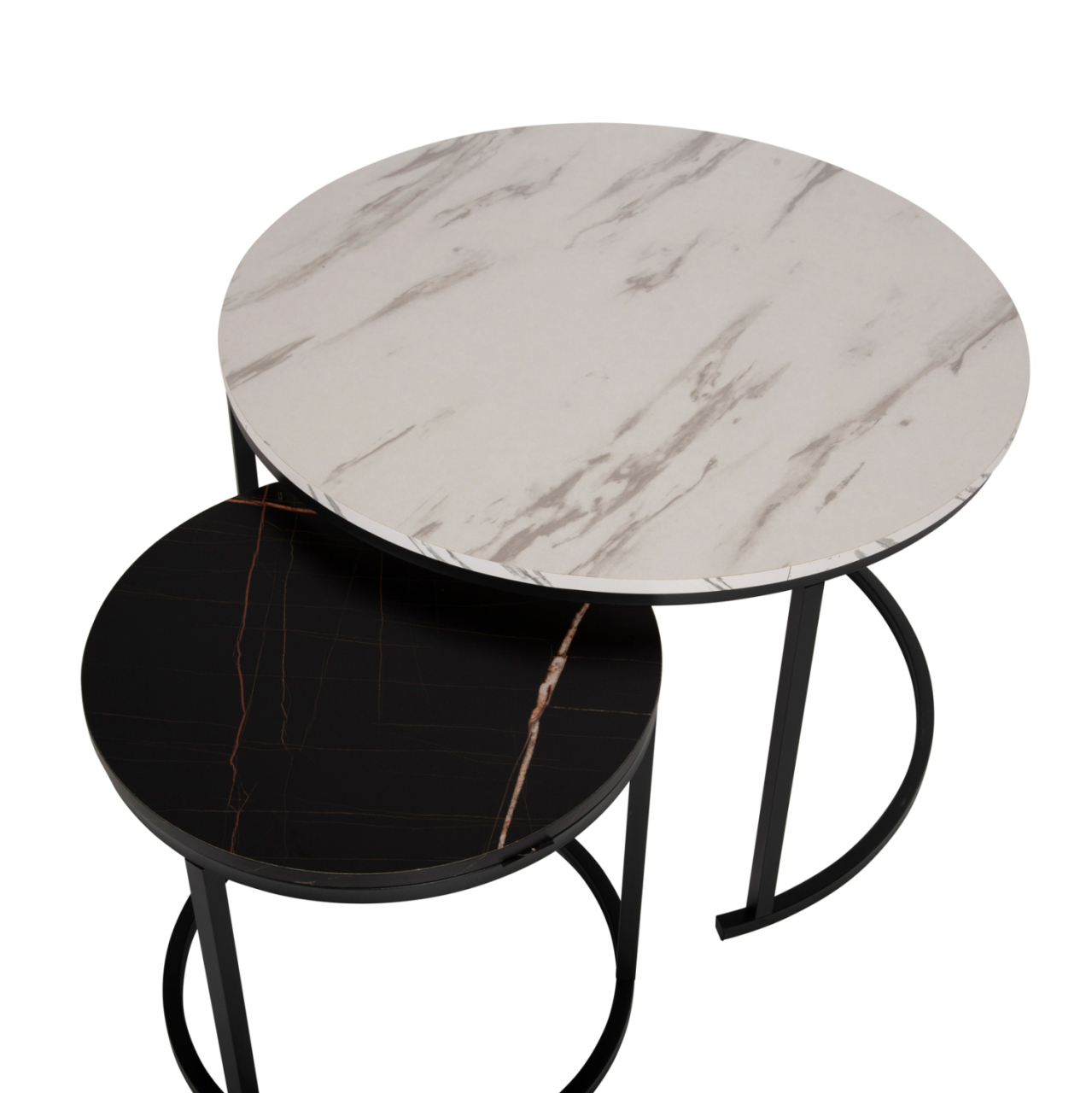 COFFEE TABLE HM8763.14 2PCS SET MDF IN MARBLE LOOK MIX COLOR WITH BLACK LEGS Φ80-Φ48cm [9]