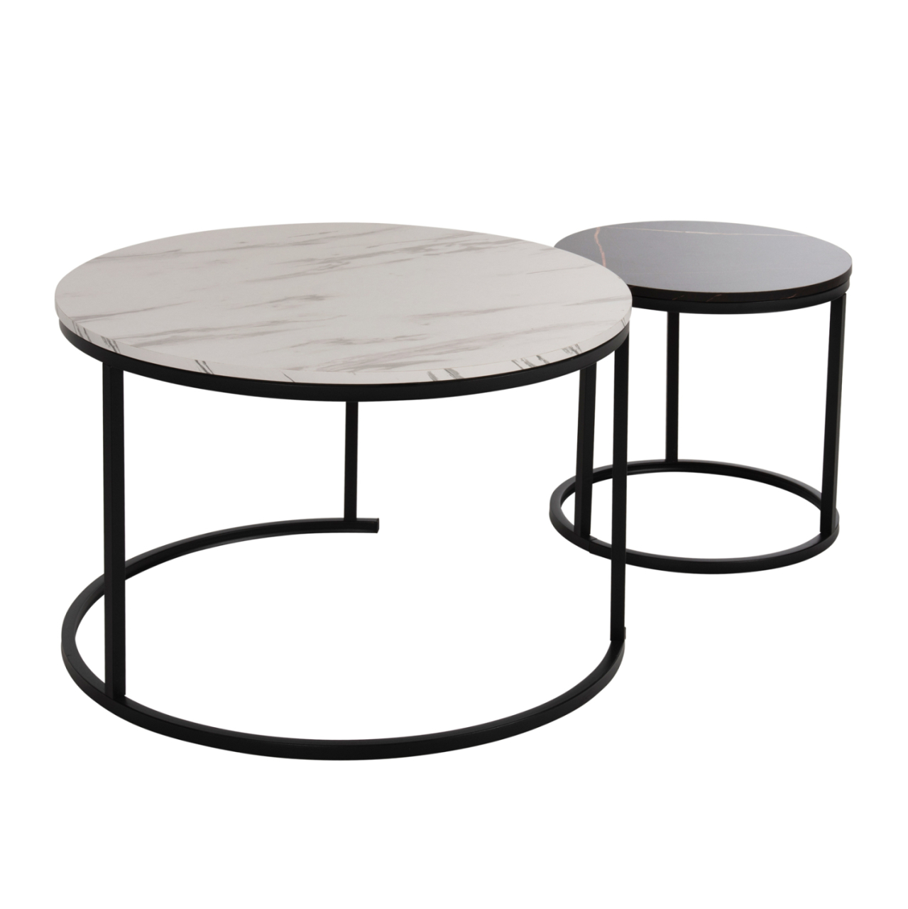 COFFEE TABLE HM8763.14 2PCS SET MDF IN MARBLE LOOK MIX COLOR WITH BLACK LEGS Φ80-Φ48cm [4]