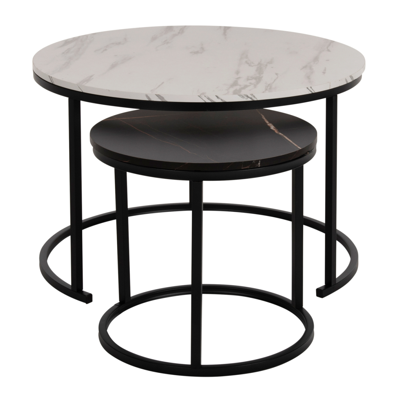 COFFEE TABLE HM8763.14 2PCS SET MDF IN MARBLE LOOK MIX COLOR WITH BLACK LEGS Φ80-Φ48cm [6]