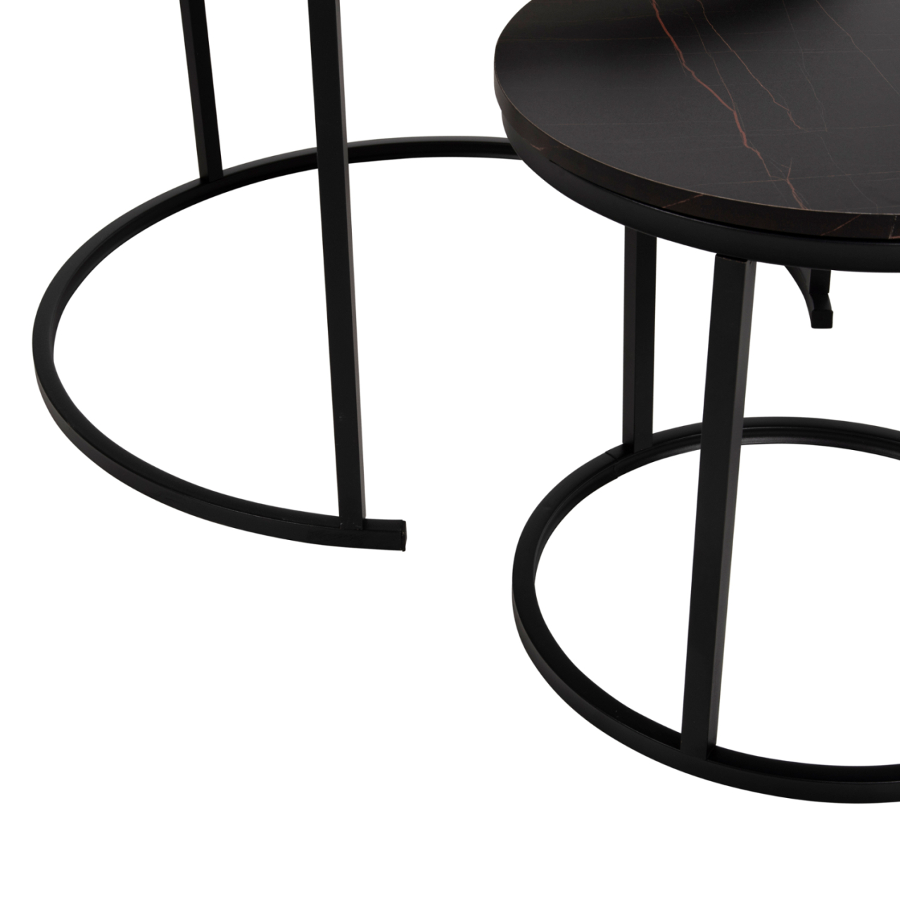 COFFEE TABLE HM8763.14 2PCS SET MDF IN MARBLE LOOK MIX COLOR WITH BLACK LEGS Φ80-Φ48cm [8]