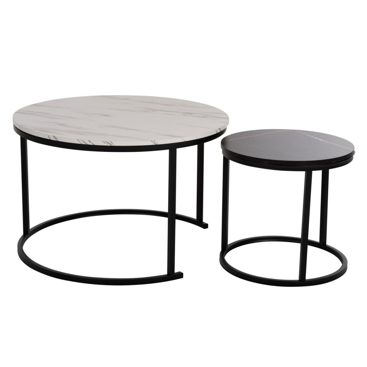 COFFEE TABLE HM8763.14 2PCS SET MDF IN MARBLE LOOK MIX COLOR WITH BLACK LEGS Φ80-Φ48cm [3]