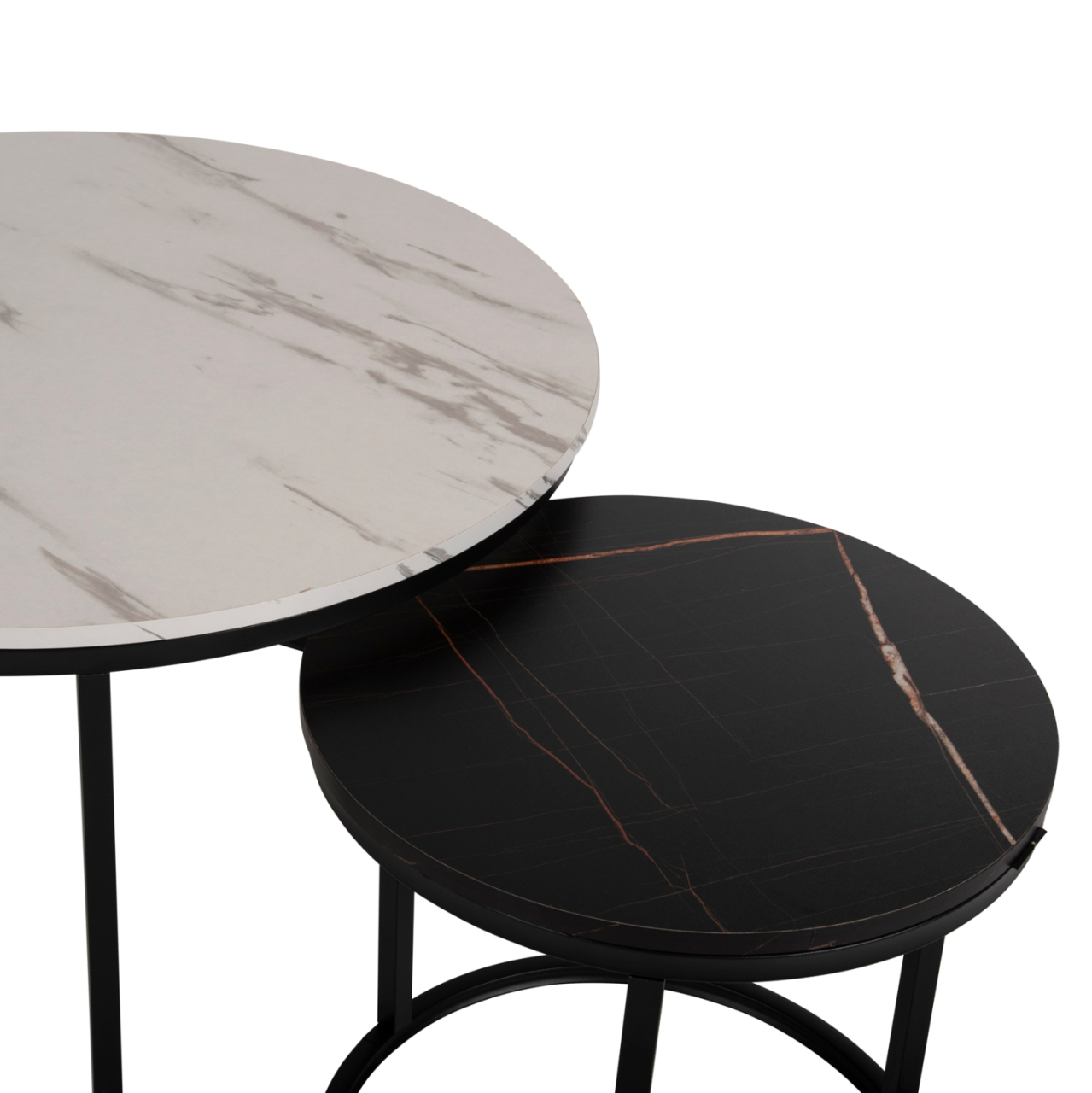 COFFEE TABLE HM8763.14 2PCS SET MDF IN MARBLE LOOK MIX COLOR WITH BLACK LEGS Φ80-Φ48cm [7]