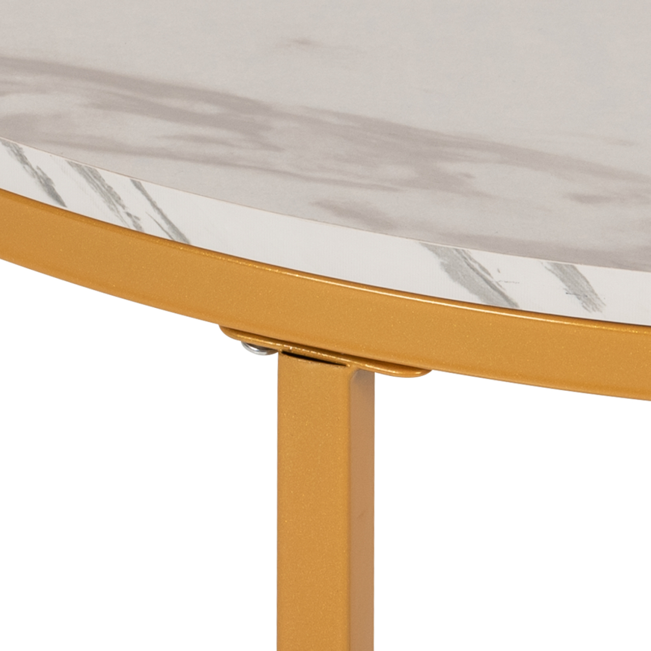 COFFEE TABLE HM9420.01 MELAMINE WHITE MARBLE-GOLD METAL LEGS Φ80x48,5Hcm. [5]