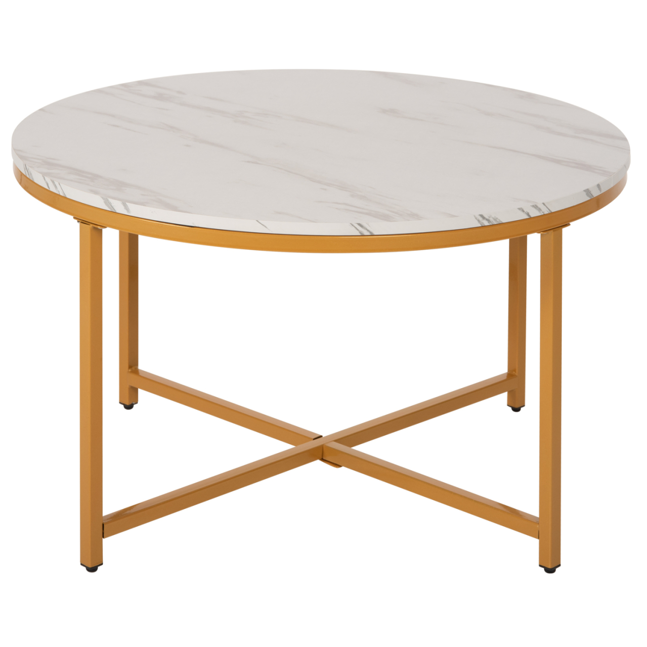 COFFEE TABLE HM9420.01 MELAMINE WHITE MARBLE-GOLD METAL LEGS Φ80x48,5Hcm. [3]