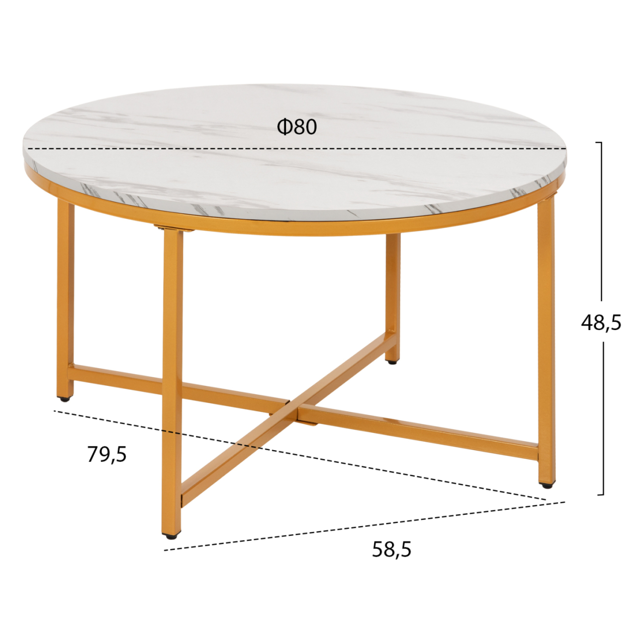 COFFEE TABLE HM9420.01 MELAMINE WHITE MARBLE-GOLD METAL LEGS Φ80x48,5Hcm. [2]