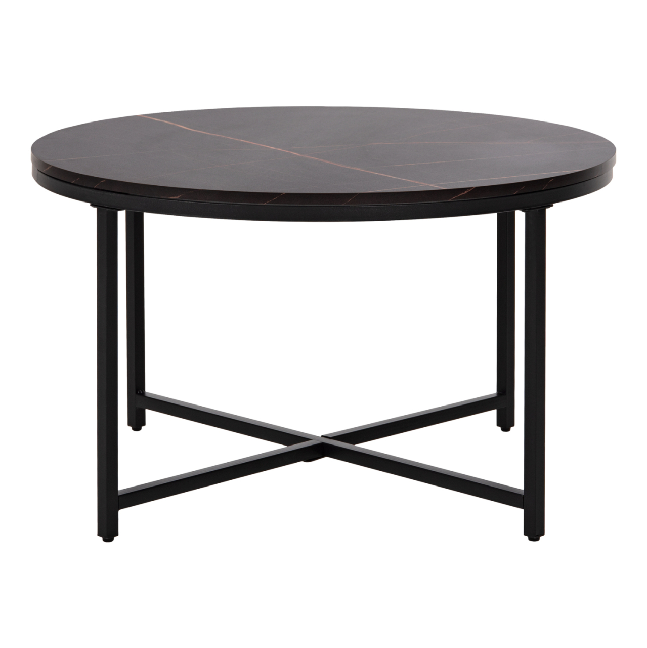 COFFEE TABLE HM9420.03 MELAMINE BLACK MARBLE-BLACK METAL LEGS Φ80x48,5Hcm. [3]