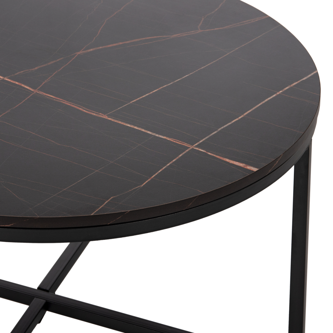 COFFEE TABLE HM9420.03 MELAMINE BLACK MARBLE-BLACK METAL LEGS Φ80x48,5Hcm. [5]