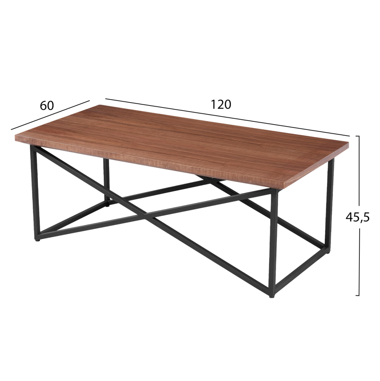 COFFEE TABLE HM9469.02 MDF WITH WALNUT WOOD VENEER TOP-BLACK METAL BASE 120x60x45,5Hcm. [2]