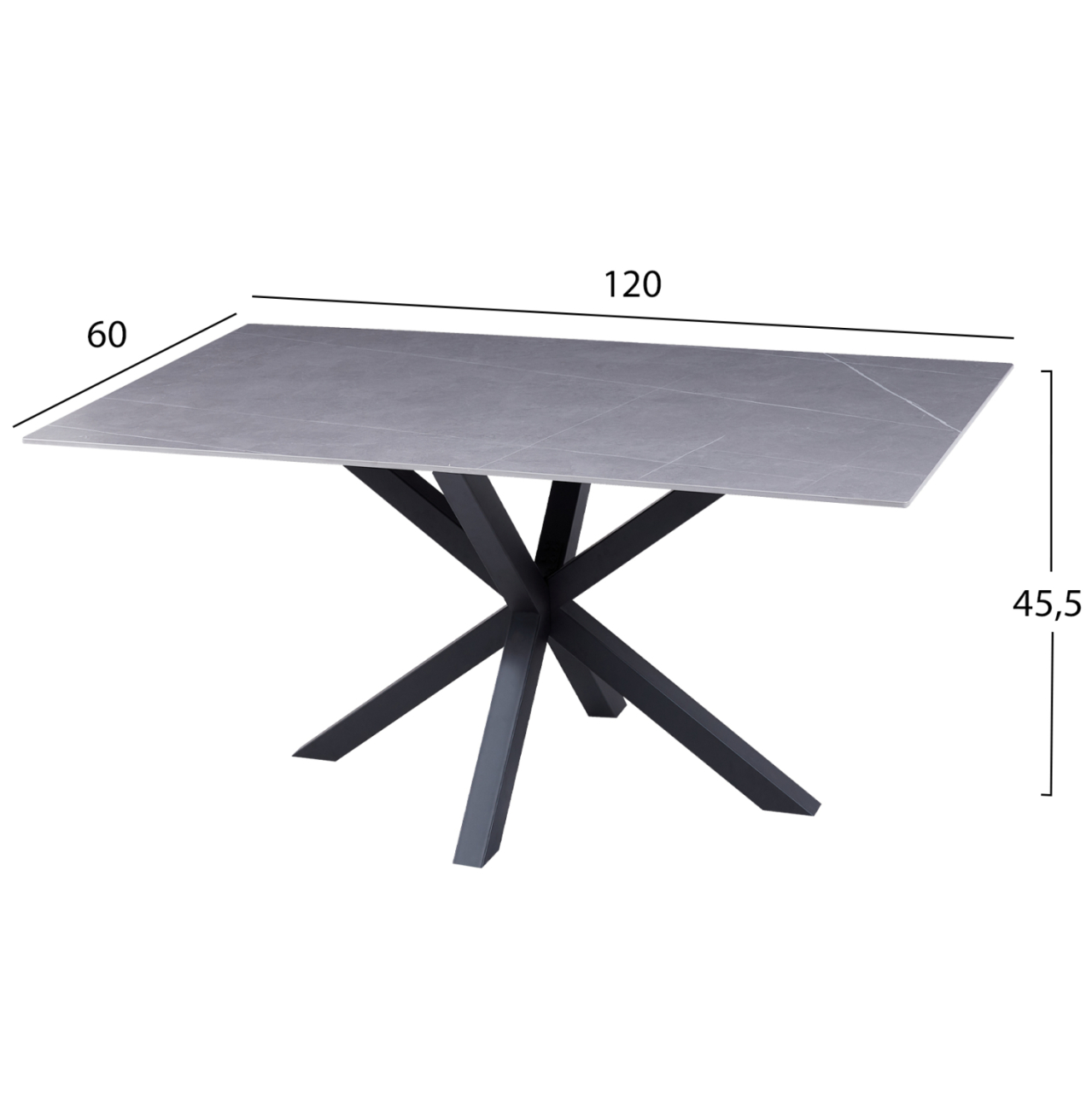 COFFEE TABLE HM9470.05 GREY MARBLE SINTERED STONE TOP-BLACK METAL BASE 120x60x45,5Hcm. [2]