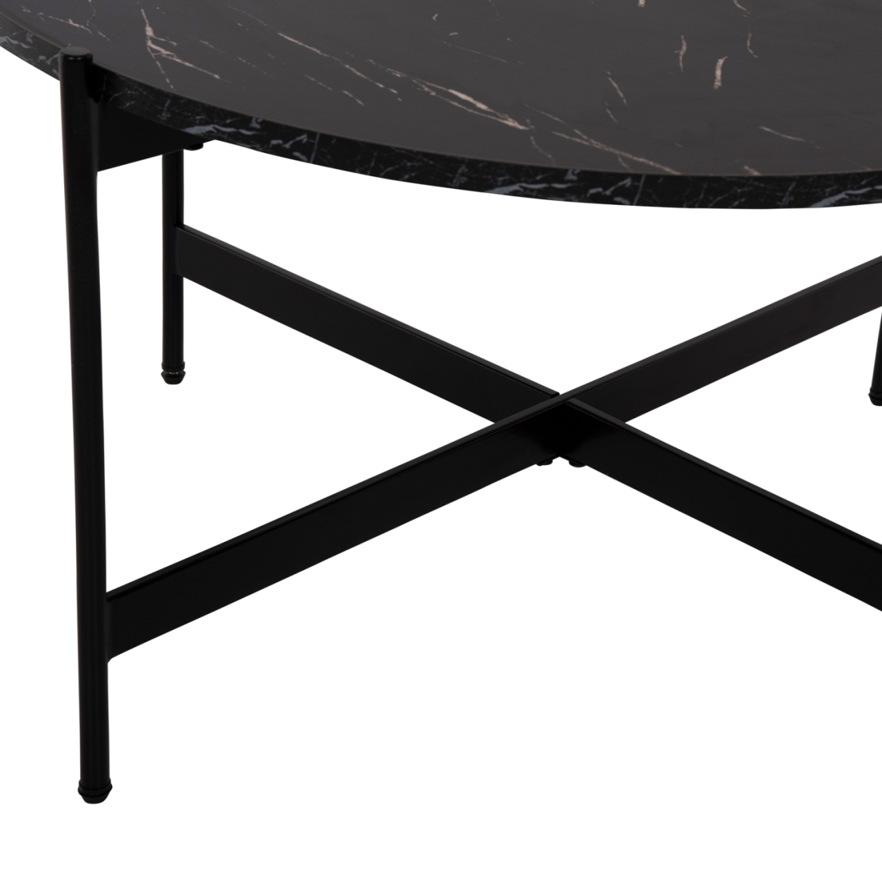 COFFEE TABLE HM9588.01 MDF BLACK MARBLE TABLETOP-BLACK METAL BASE Φ80x45Hcm. [7]