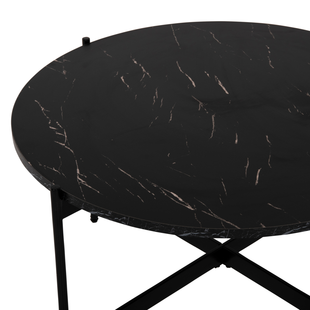 COFFEE TABLE HM9588.01 MDF BLACK MARBLE TABLETOP-BLACK METAL BASE Φ80x45Hcm. [4]