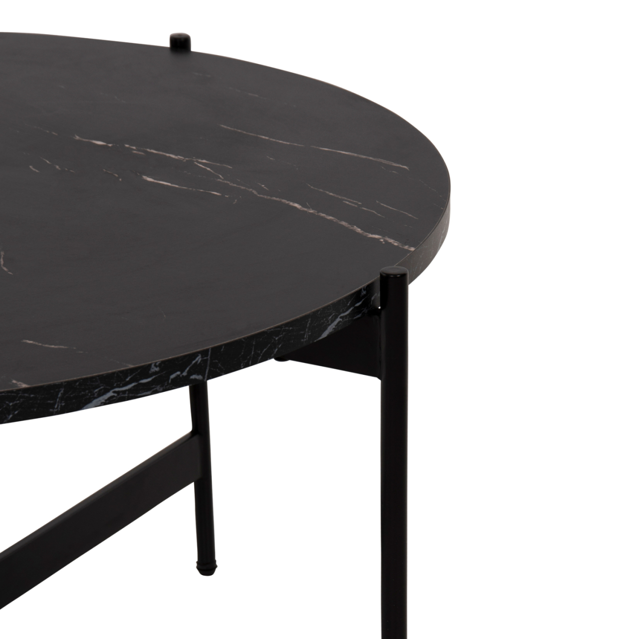 COFFEE TABLE HM9588.01 MDF BLACK MARBLE TABLETOP-BLACK METAL BASE Φ80x45Hcm. [6]