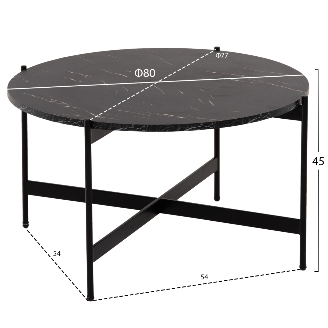 COFFEE TABLE HM9588.01 MDF BLACK MARBLE TABLETOP-BLACK METAL BASE Φ80x45Hcm. [2]