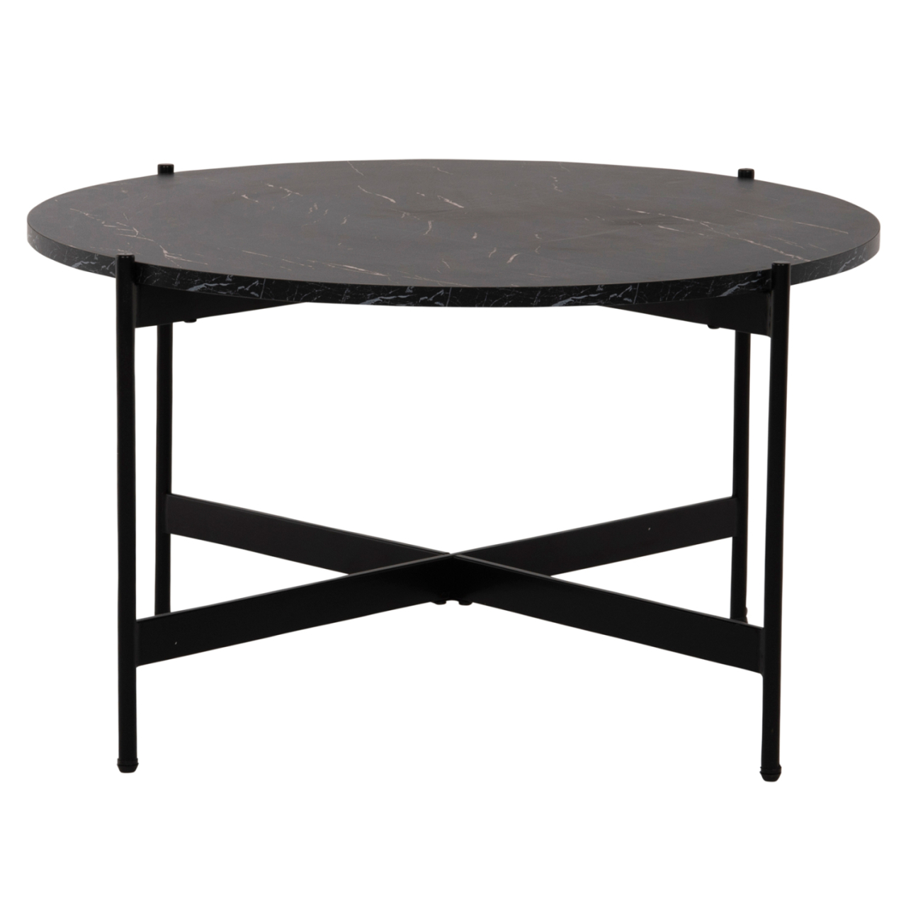 COFFEE TABLE HM9588.01 MDF BLACK MARBLE TABLETOP-BLACK METAL BASE Φ80x45Hcm. [3]