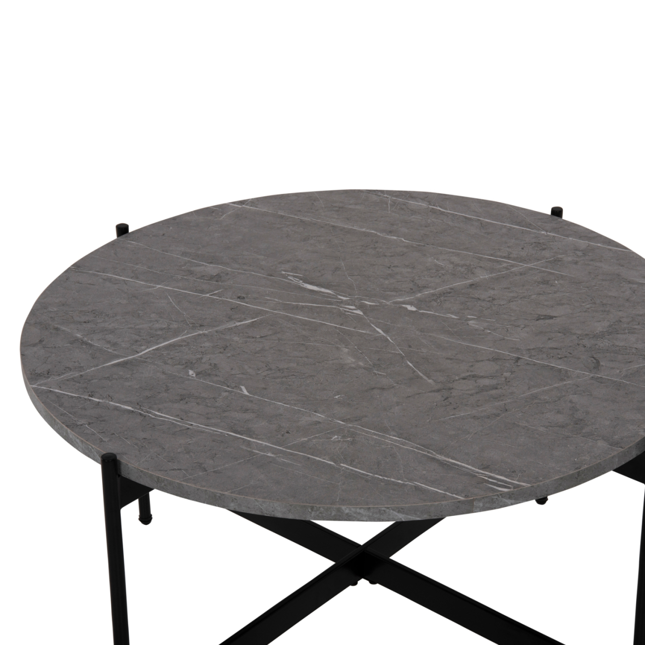 COFFEE TABLE HM9588.02 MDF GREY MARBLE TABLETOP-BLACK METAL BASE Φ80x45Hcm. [5]