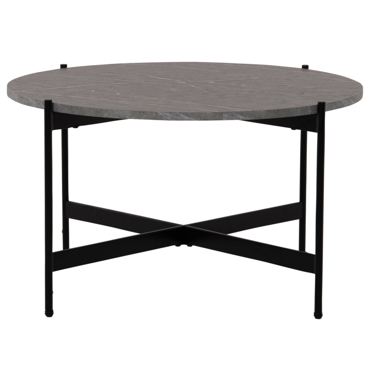 COFFEE TABLE HM9588.02 MDF GREY MARBLE TABLETOP-BLACK METAL BASE Φ80x45Hcm. [3]