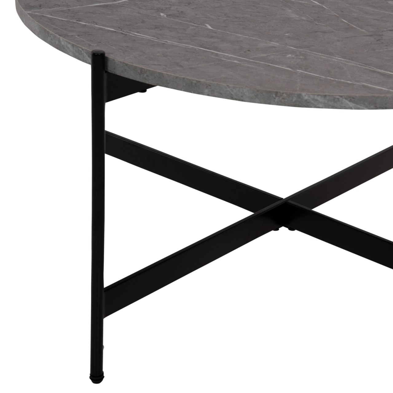 COFFEE TABLE HM9588.02 MDF GREY MARBLE TABLETOP-BLACK METAL BASE Φ80x45Hcm. [6]