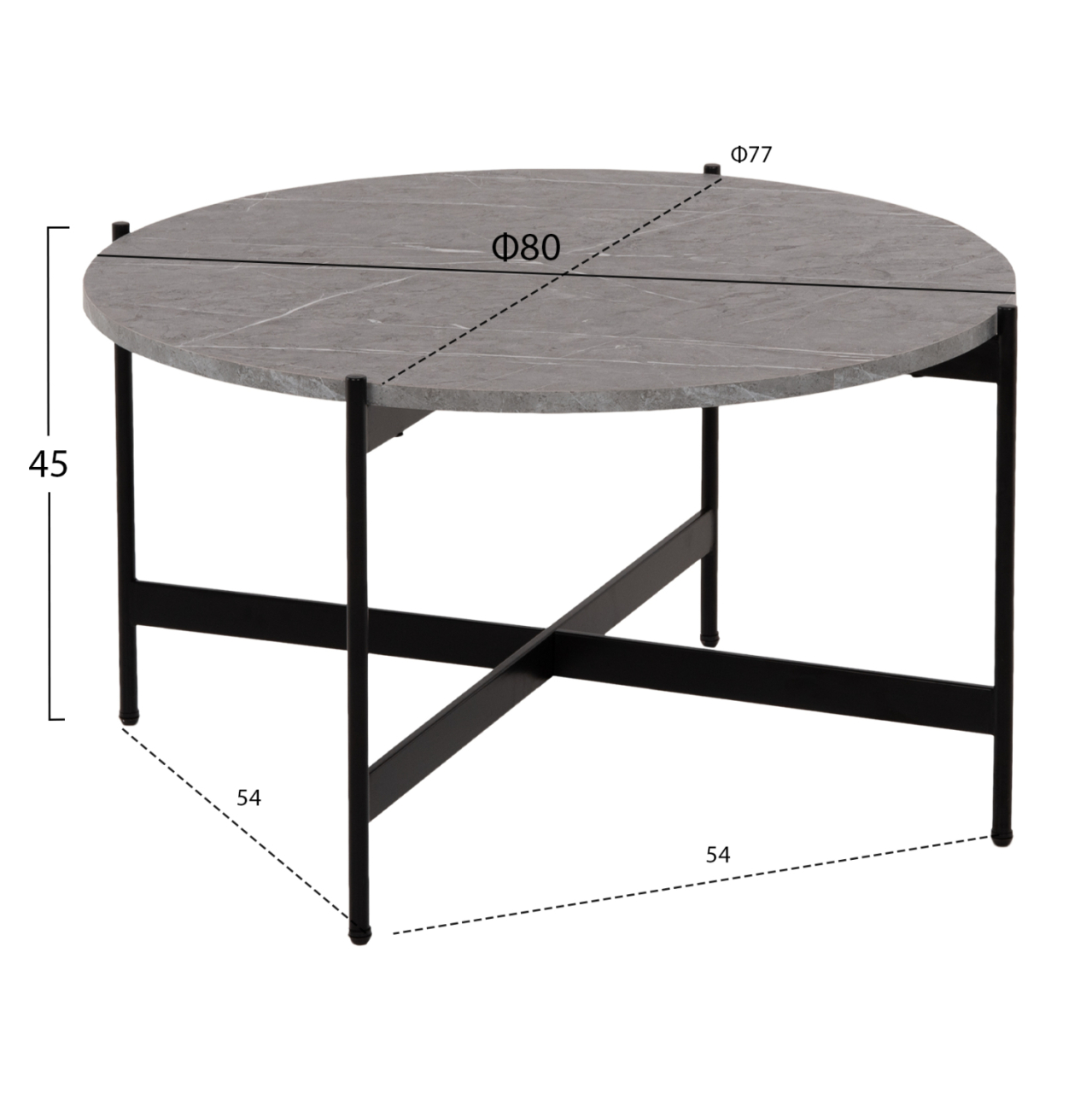 COFFEE TABLE HM9588.02 MDF GREY MARBLE TABLETOP-BLACK METAL BASE Φ80x45Hcm. [2]