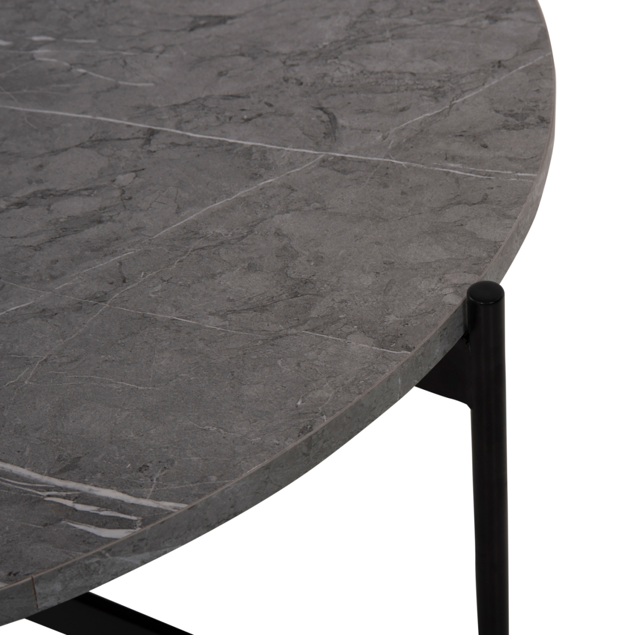 COFFEE TABLE HM9588.02 MDF GREY MARBLE TABLETOP-BLACK METAL BASE Φ80x45Hcm. [7]