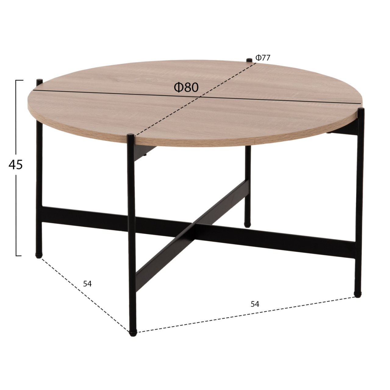 COFFEE TABLE HM9588.03 MDF SONOMA TABLETOP-BLACK METAL BASE Φ80x45Hcm. [2]