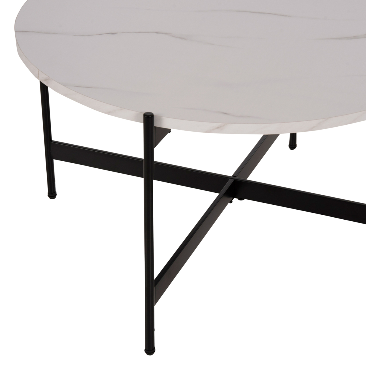 COFFEE TABLE HM9588.05 MDF WHITE MARBLE TABLETOP-BLACK METAL BASE Φ80x45Hcm. [4]