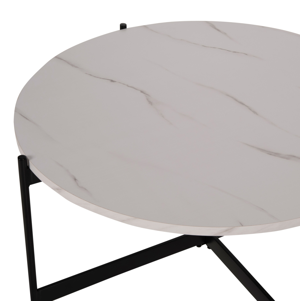 COFFEE TABLE HM9588.05 MDF WHITE MARBLE TABLETOP-BLACK METAL BASE Φ80x45Hcm. [5]