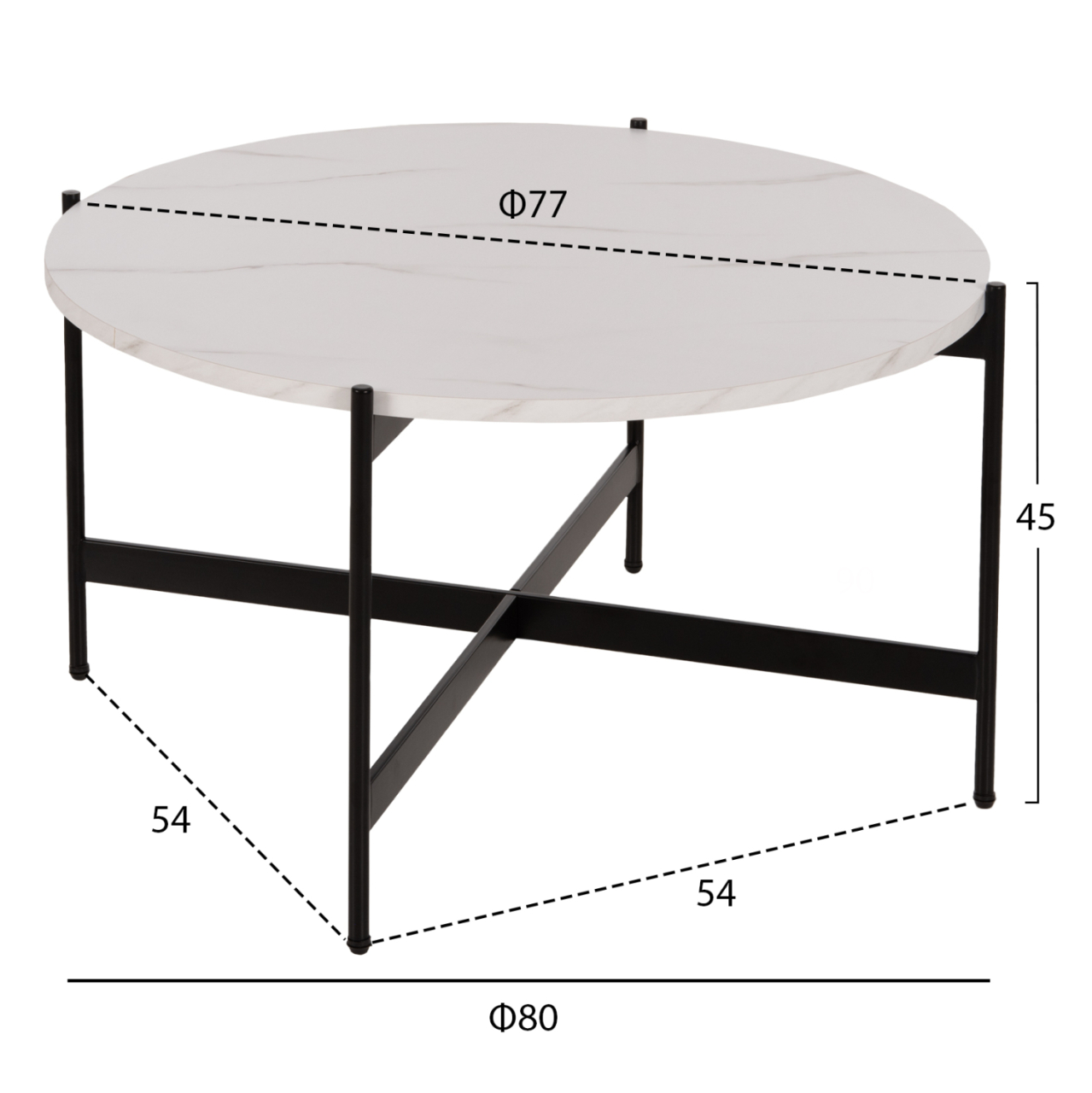 COFFEE TABLE HM9588.05 MDF WHITE MARBLE TABLETOP-BLACK METAL BASE Φ80x45Hcm. [2]