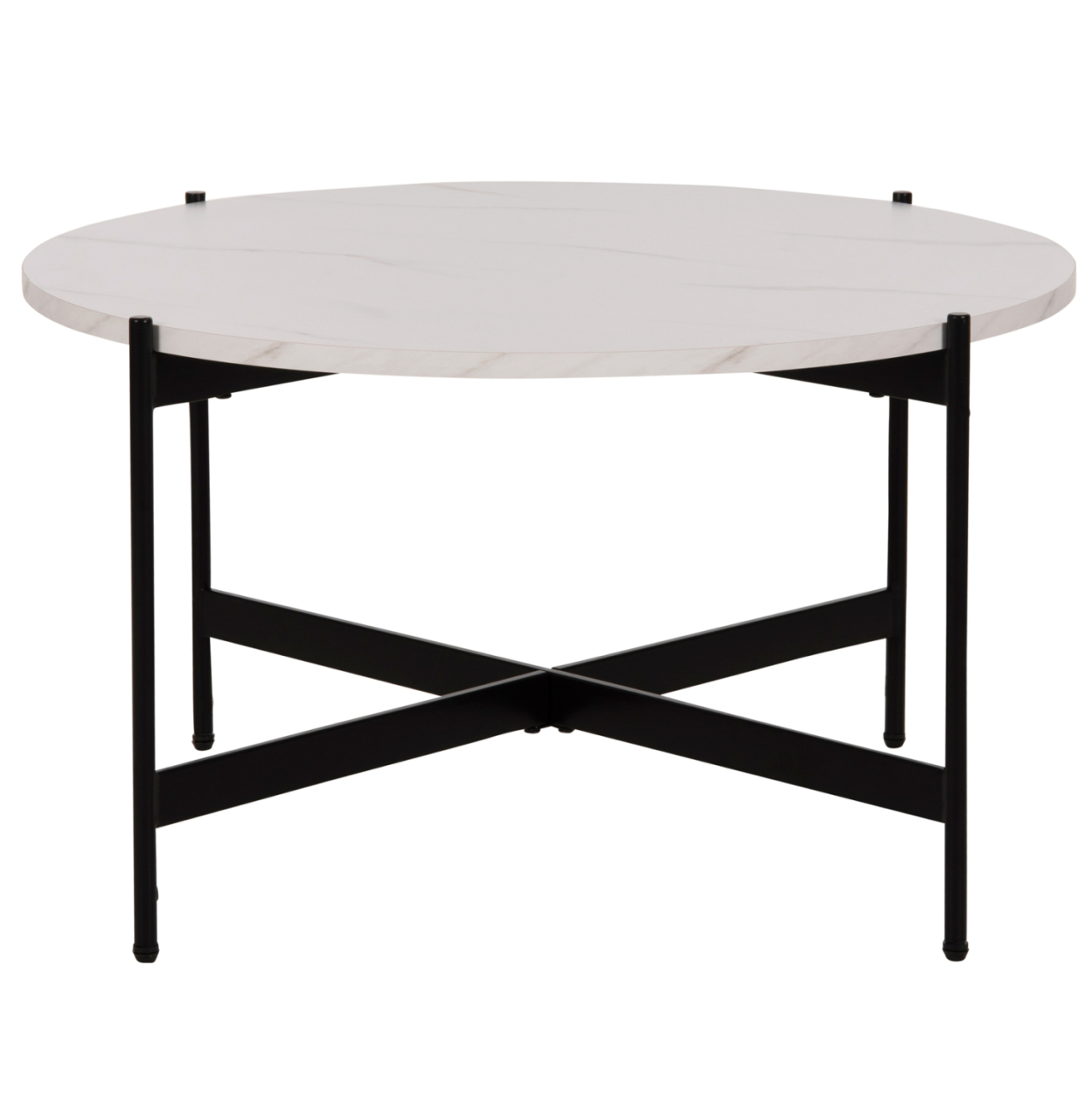 COFFEE TABLE HM9588.05 MDF WHITE MARBLE TABLETOP-BLACK METAL BASE Φ80x45Hcm. [3]
