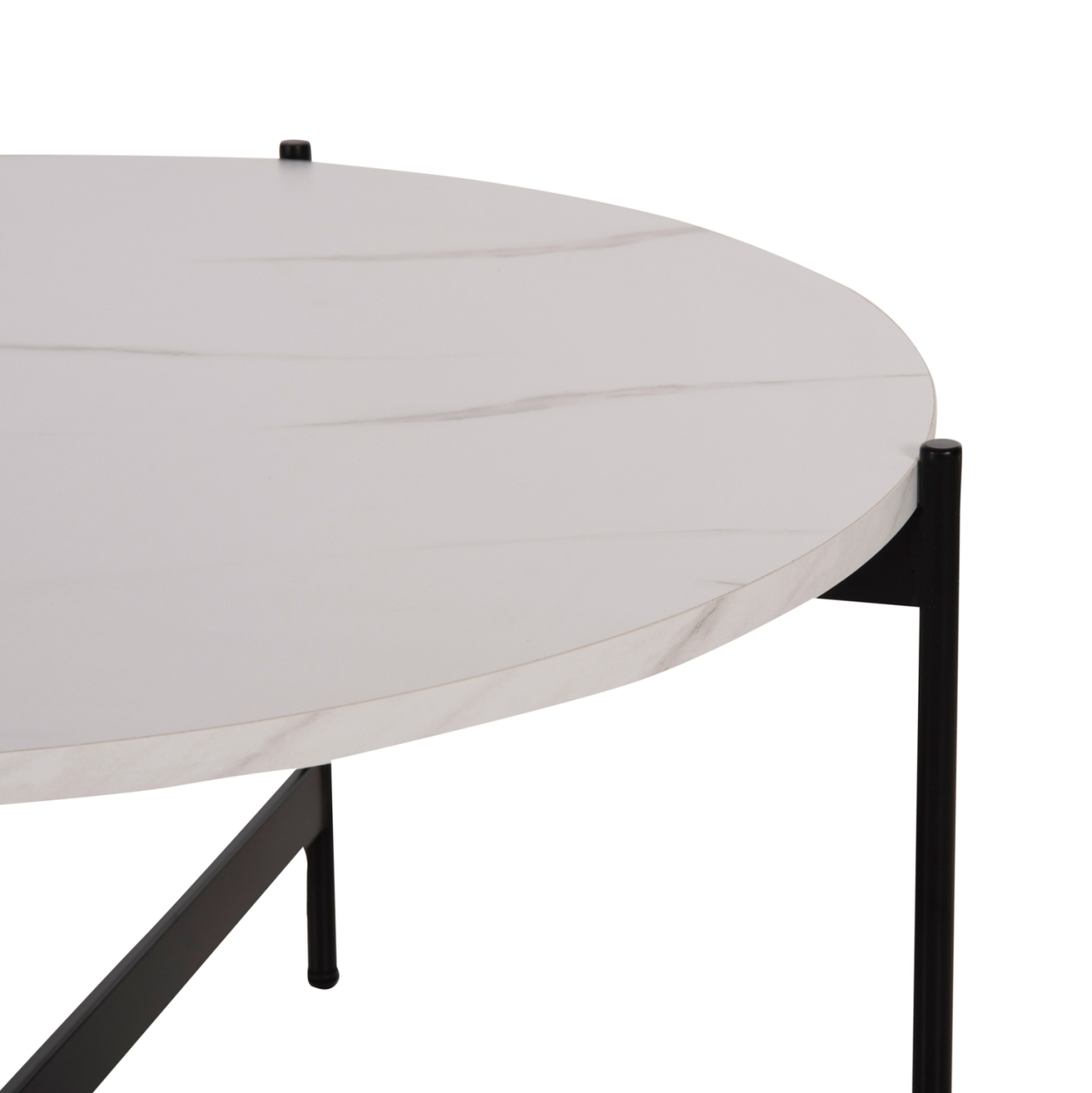 COFFEE TABLE HM9588.05 MDF WHITE MARBLE TABLETOP-BLACK METAL BASE Φ80x45Hcm. [6]