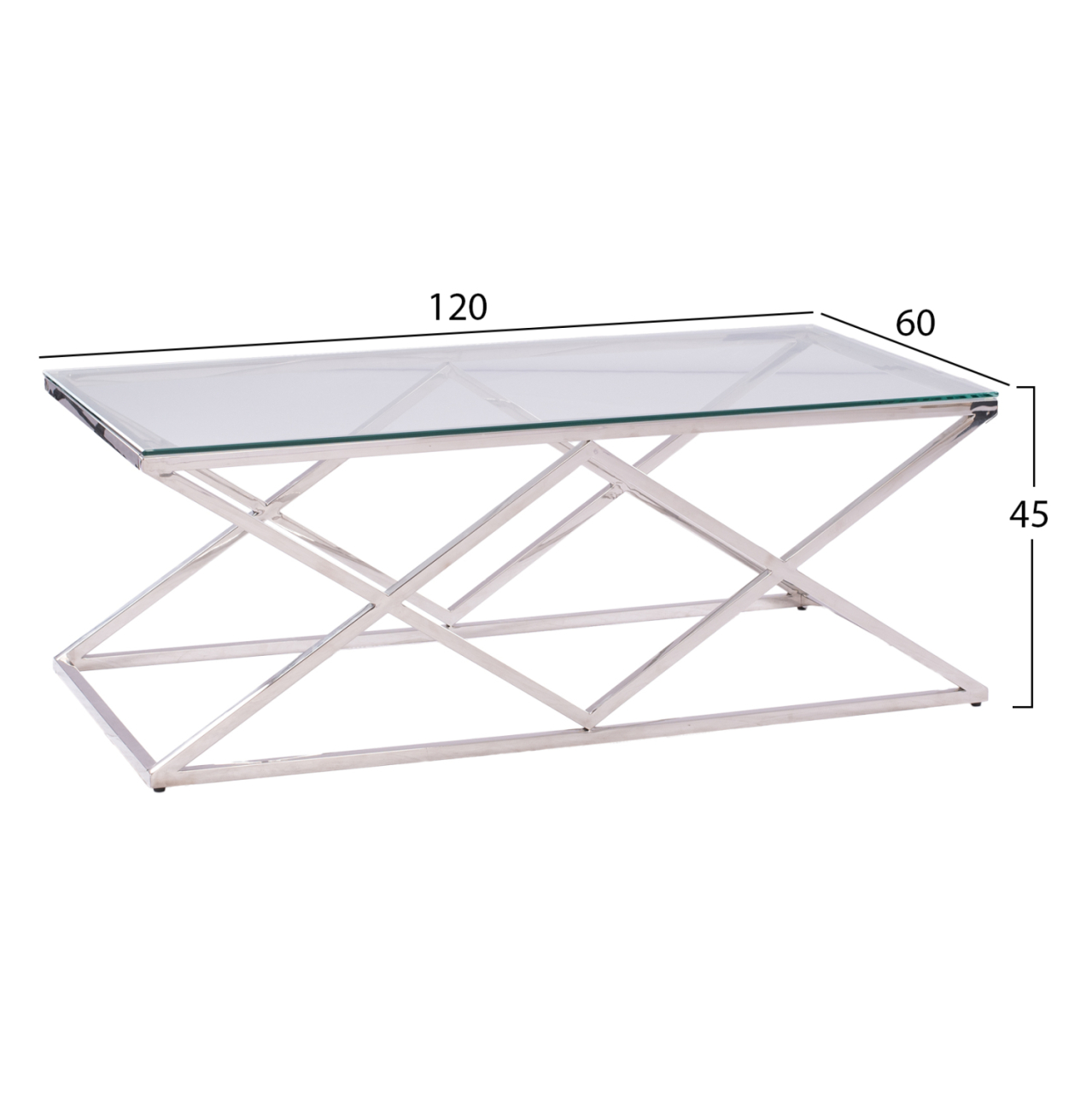 COFFEE TABLE HOLLAND HM8624.01 WITH GLASS AND CHROME BASE 120X60Χ45 EK. [2]